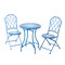 Set of 3 Outdoor Metal and Ceramic Tile Blue Folding Bistro Set